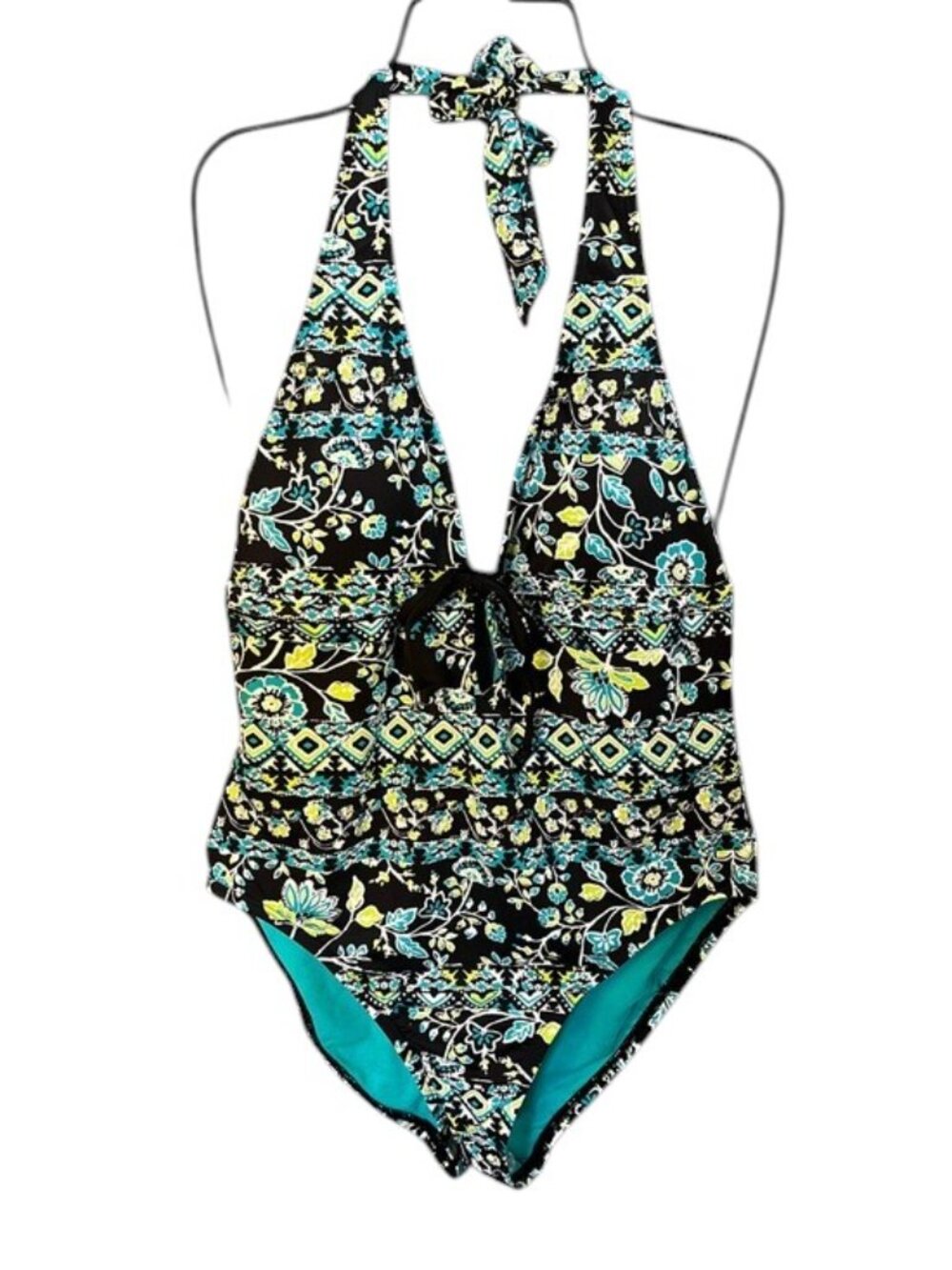 NWT Apt. 9 Paisley Print One Piece Swimsuit Low Plunge Size Large